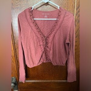 American Eagle red crop top with lace size m